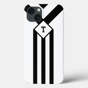 Black Stripes with Monogram on White iPhone 13 Case