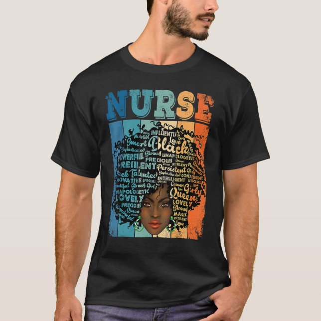 Black Strong Nurse Afro Love Melanin African Ameri T-Shirt (Front)