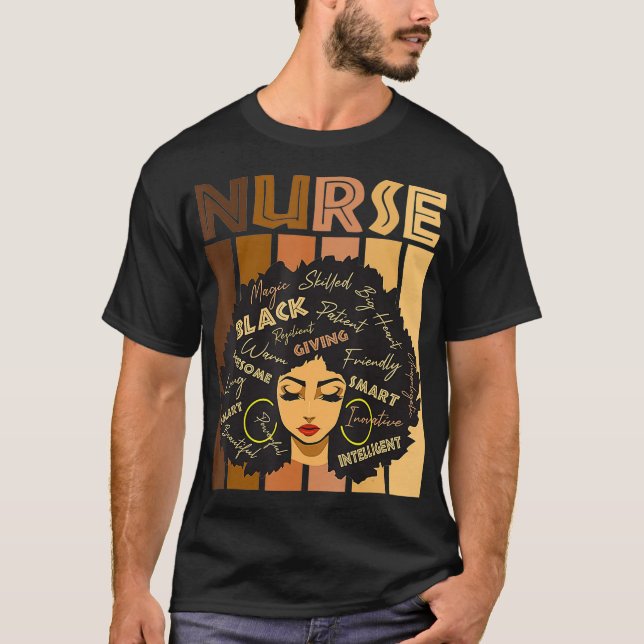 Black Strong Nurse Afro Love Melanin African T-Shirt (Front)