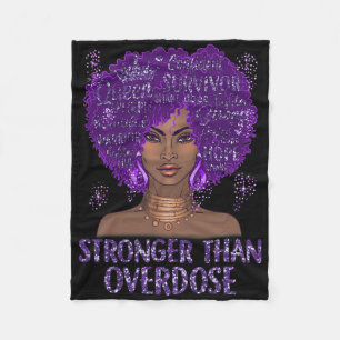 Black Stronger Than Overdose Awareness Ribbon Purp Fleece Blanket