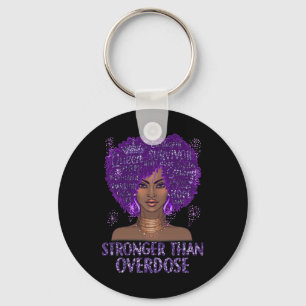 Black Stronger Than Overdose Awareness Ribbon Purp Keychain