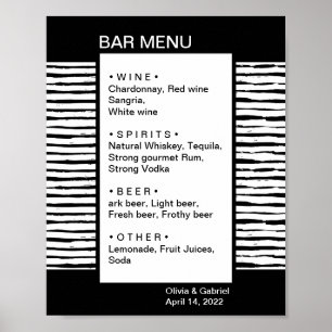 Black stylish fancy striped. Wedding bar Menu Poster