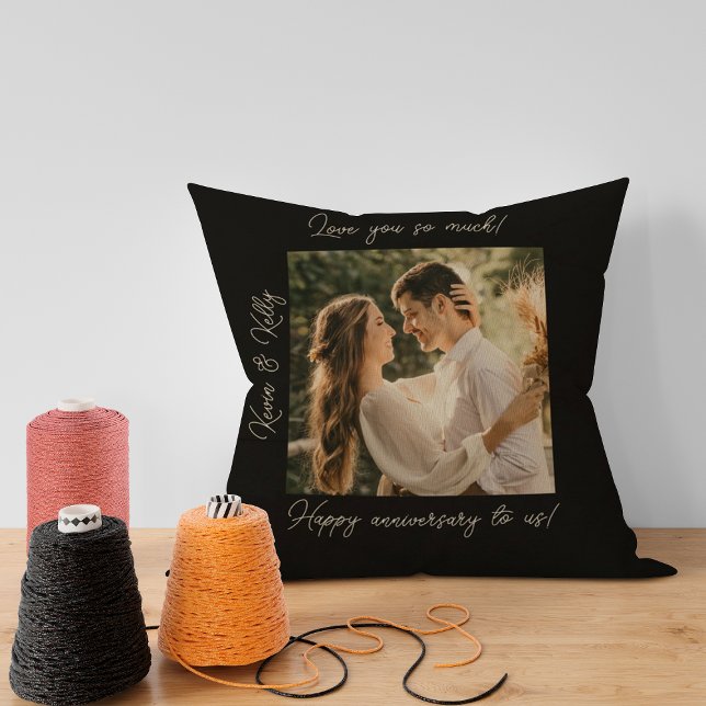Black Stylish Happy Anniversary Outdoor Pillow (Creator Uploaded)