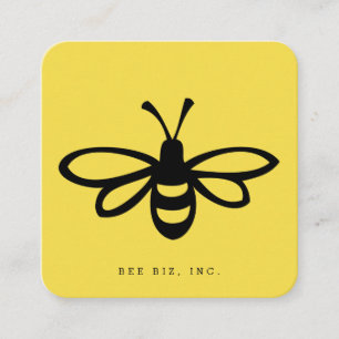 Black Stylized Bee Illustration on Yellow Square Business Card