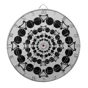 black stylized bicycles in circles dartboard
