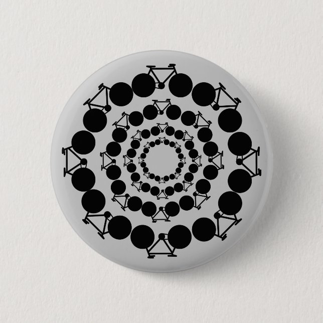 black stylized bikes in circles 2 inch round button (Front)
