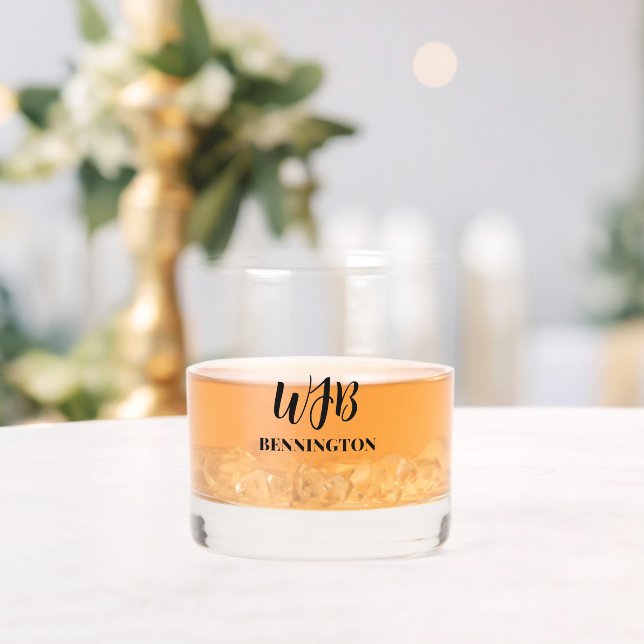  Black Stylized Monogram and Name Whiskey Glass (Insitu (Wedding))