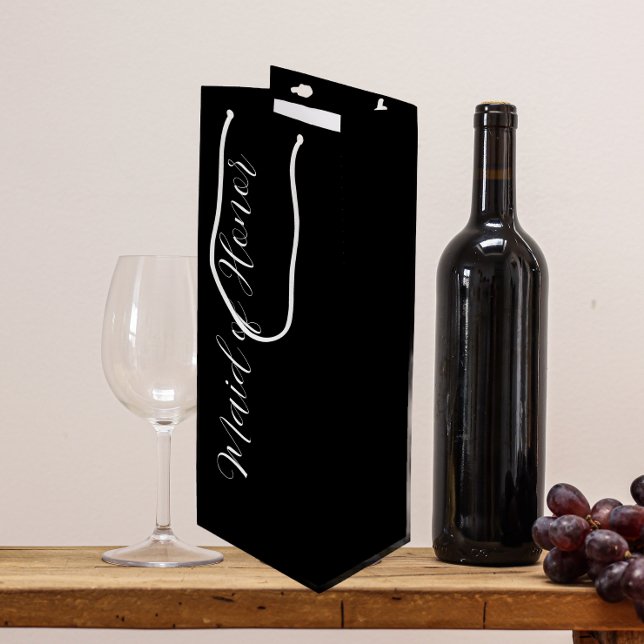 Black Stylized Script Maid of Honour Wine Gift Bag (In Situ)