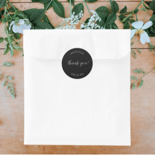Black Stylized Wedding Thank You Classic Round Sticker