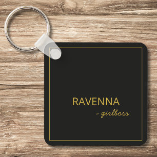 Black Subtle Gold Frame Luxury Girlboss Name Keychain