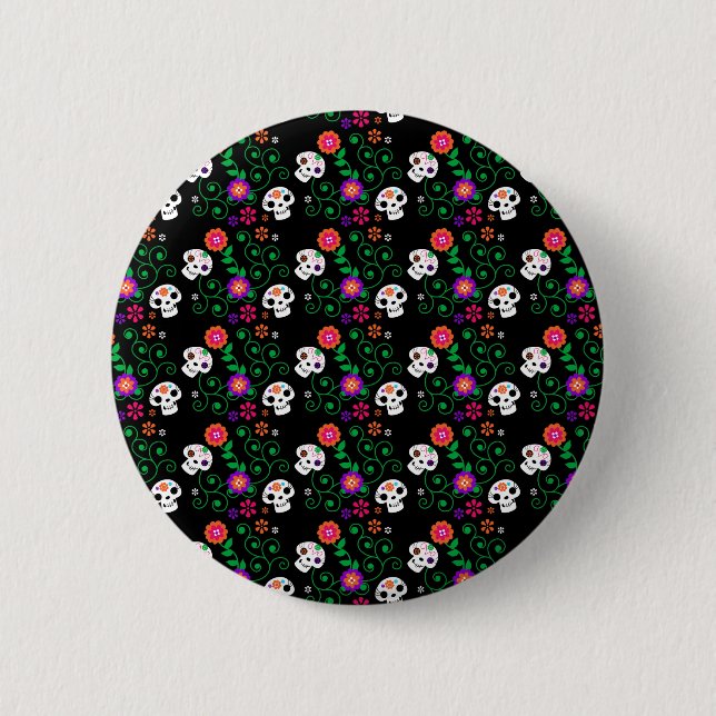 black sugar skull 2 inch round button (Front)
