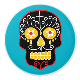Black Sugar Skull Ceramic Knob