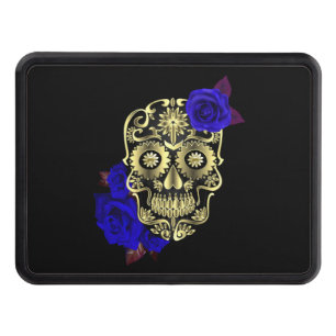 Black Sugar Skull Day Of The Dead Blue Roses Trailer Hitch Cover