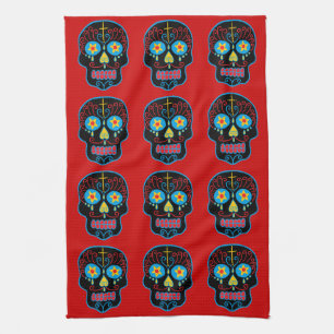 Black Sugar Skull Kitchen Towel