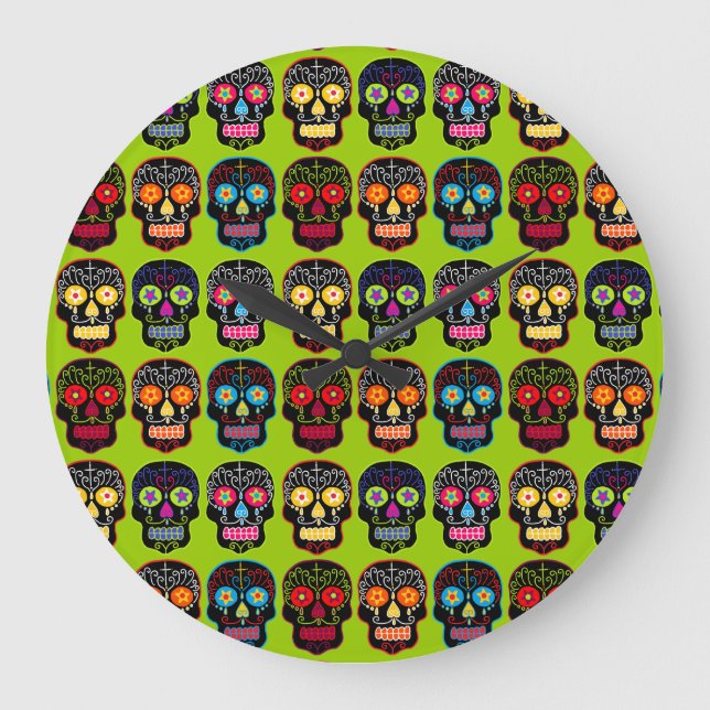 Black Sugar Skull Large Clock (Front)