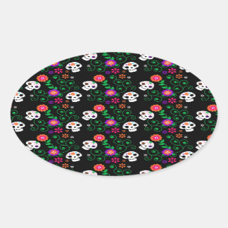black sugar skull oval sticker