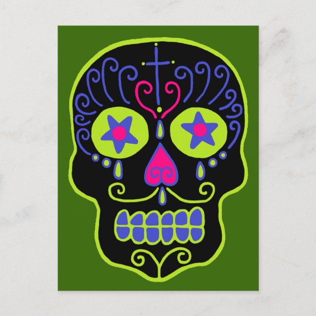 Black Sugar Skull Postcard (Front)