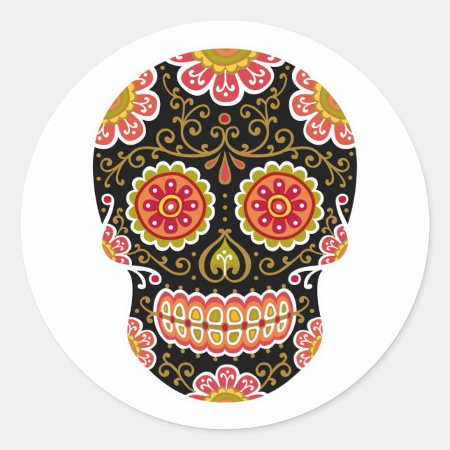 Black Sugar Skull Round Sticker (Front)