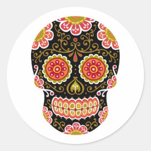 Black Sugar Skull Round Sticker