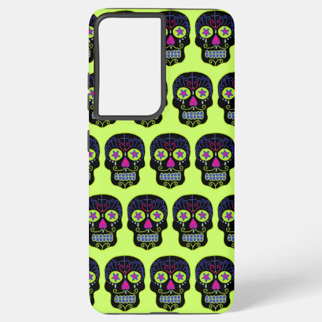 Black Sugar Skull Samsung Galaxy S21 Ultra Case (Back)