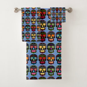 Black Sugar Skulls Bath Towel Set