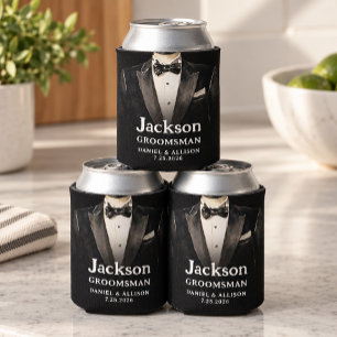 Black Suit Groomsman Beer Can Coolers