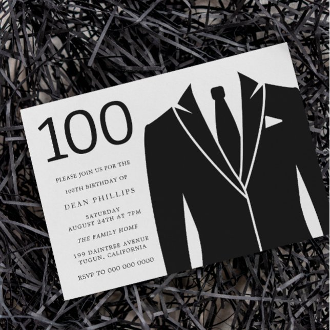 Black Suit & Tie 100th Birthday Party Invitation (Creator Uploaded)