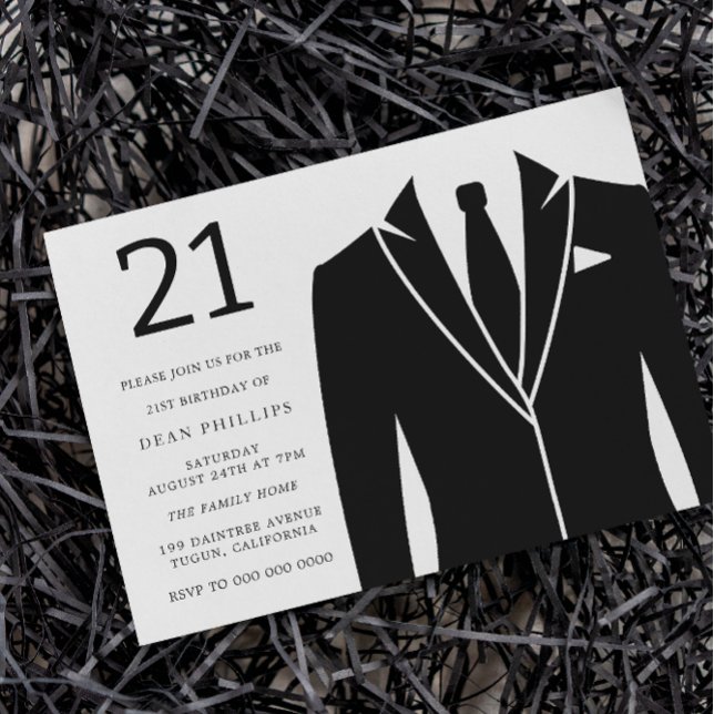 Black Suit & Tie 21st Birthday Party Invitation (Creator Uploaded)