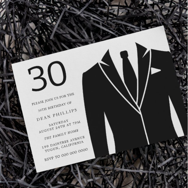 Black Suit & Tie 30th Birthday Party Invitation (Creator Uploaded)