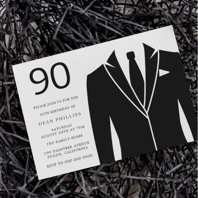 Black Suit & Tie 90th Birthday Party Invitation (Creator Uploaded)