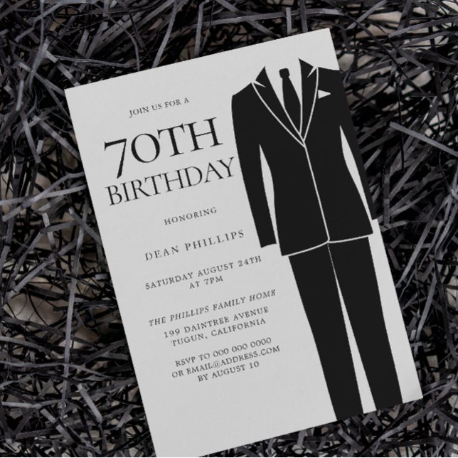 Black Suit & Tie Mens 70th Birthday Party Invitation (Creator Uploaded)