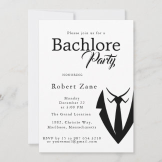 Black Suit & Tie Men's Bachelor Party Invitation