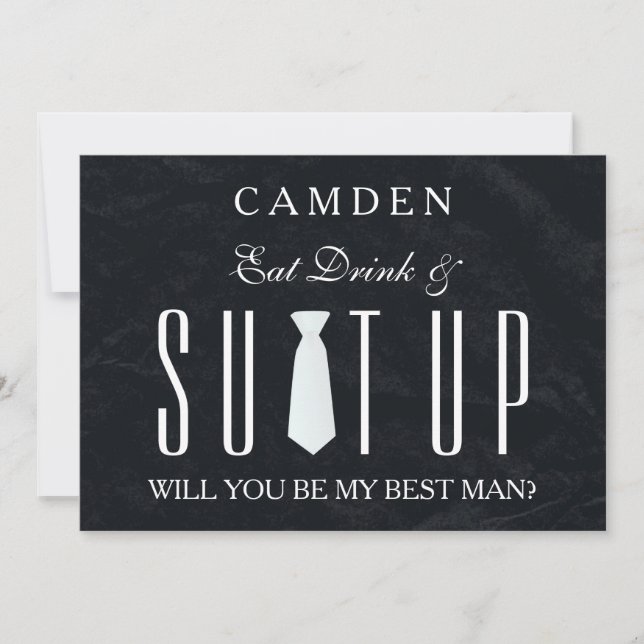 Black Suitup Will you be my Bestman Invitation (Front)