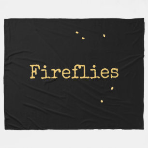 Black Summer Night Sky Cute Retro Fireflies Text Fleece Blanket