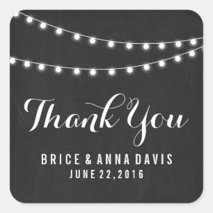 Black Summer String Light Wedding Thank You Square Sticker