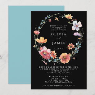 Black Summer Wildflower Engagement Party Invitation