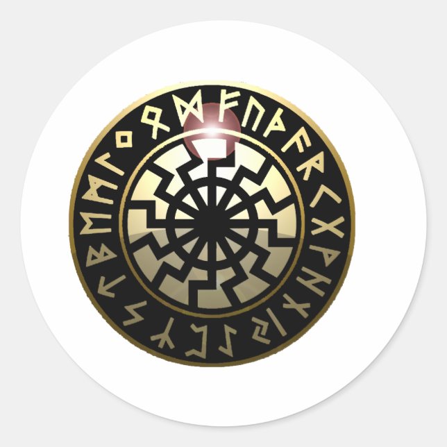 Black Sun wheel Classic Round Sticker (Front)