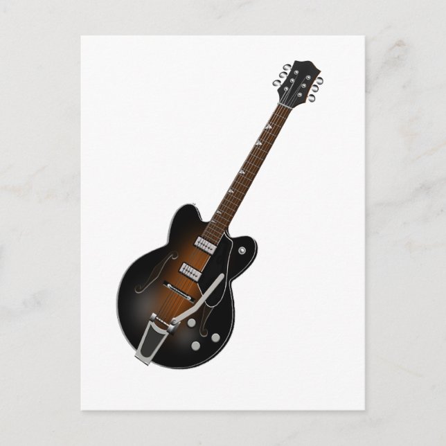 Black Sunburst Hollow Body Guitar Postcard (Front)