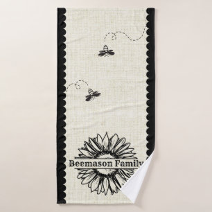 Black Sunflower Bees & Scallops Farmhouse Towels