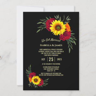 Black Sunflower Burgundy Rose Wedding Reception Invitation