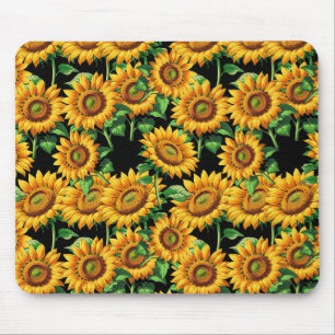 Black Sunflower Floral Cottagecore Pattern Mouse Pad