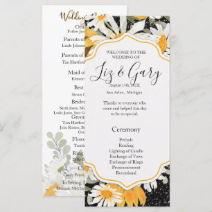 Black Sunflowers Glitter Summer Wedding Program