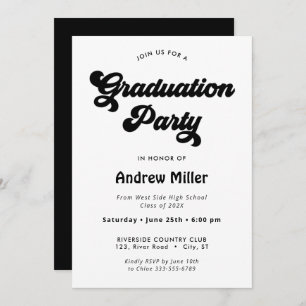 Black Super rétro Graduation Party Invitation