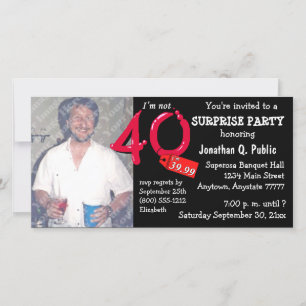 Black Surprise 40th Birthday Party Photo Invite