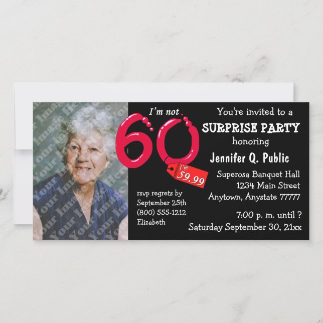 Black Surprise 60th Birthday Party Photo Invite (Front)