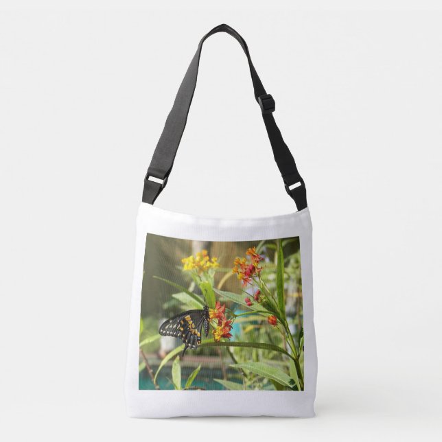 Black Swallow Butterfly #2 Crossbody Bag (Front)