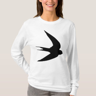 Black Swallow In Flight Bird Print T-Shirt