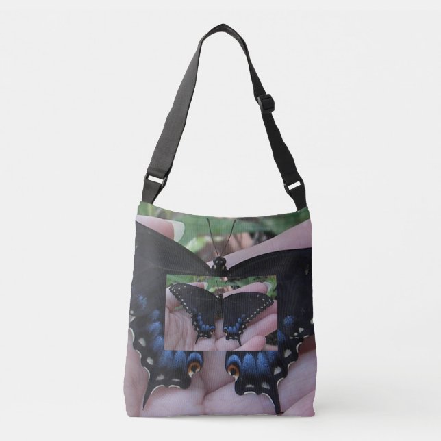 Black Swallowtail Butterfly #1 Crossbody Bag (Front)