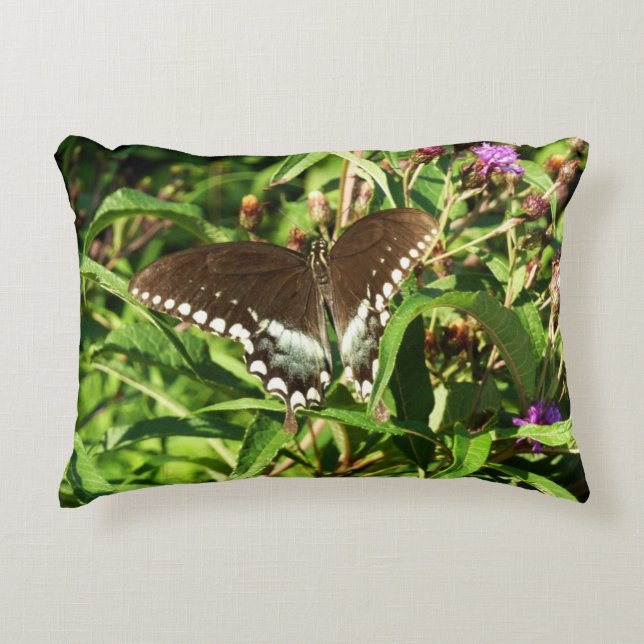 Black Swallowtail Butterfly Nature Photography Decorative Pillow (Front)