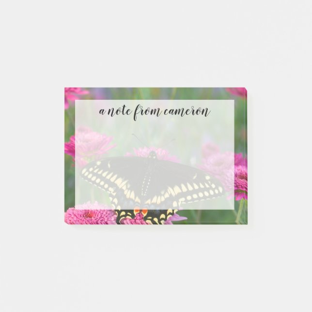 Black Swallowtail Butterfly on Dark Pink Flower Post-it Notes (Front)